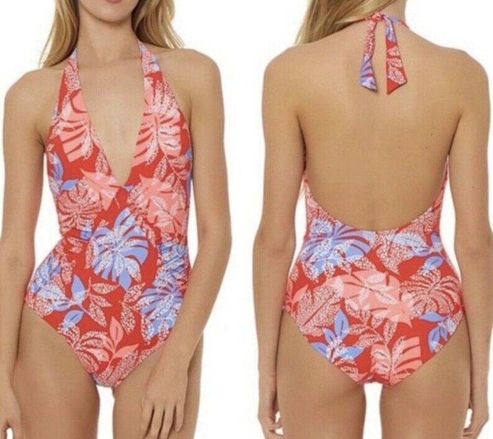 Red Carter Swimsuit Women's size Small Red Tropical Floral V Neck One Piece New